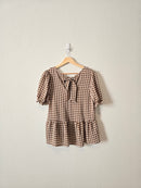 Brown Gingham Babydoll Top (M)
