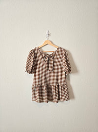 Brown Gingham Babydoll Top (M)