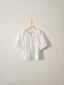 White Puff Sleeve Eyelet Top (M)