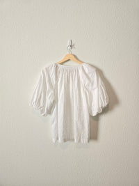 White Puff Sleeve Eyelet Top (M)