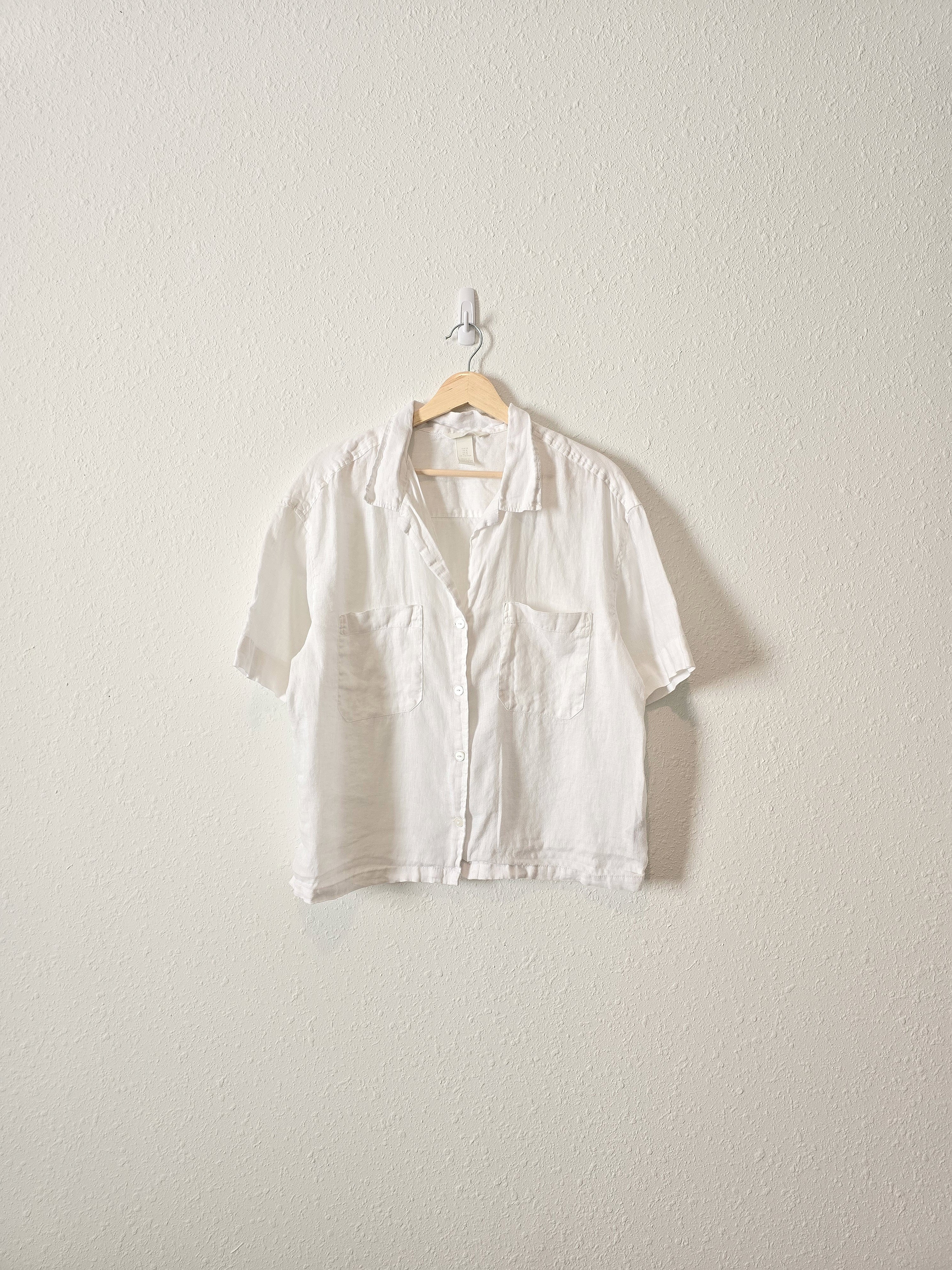 White Oversized Linen Button Up (M)