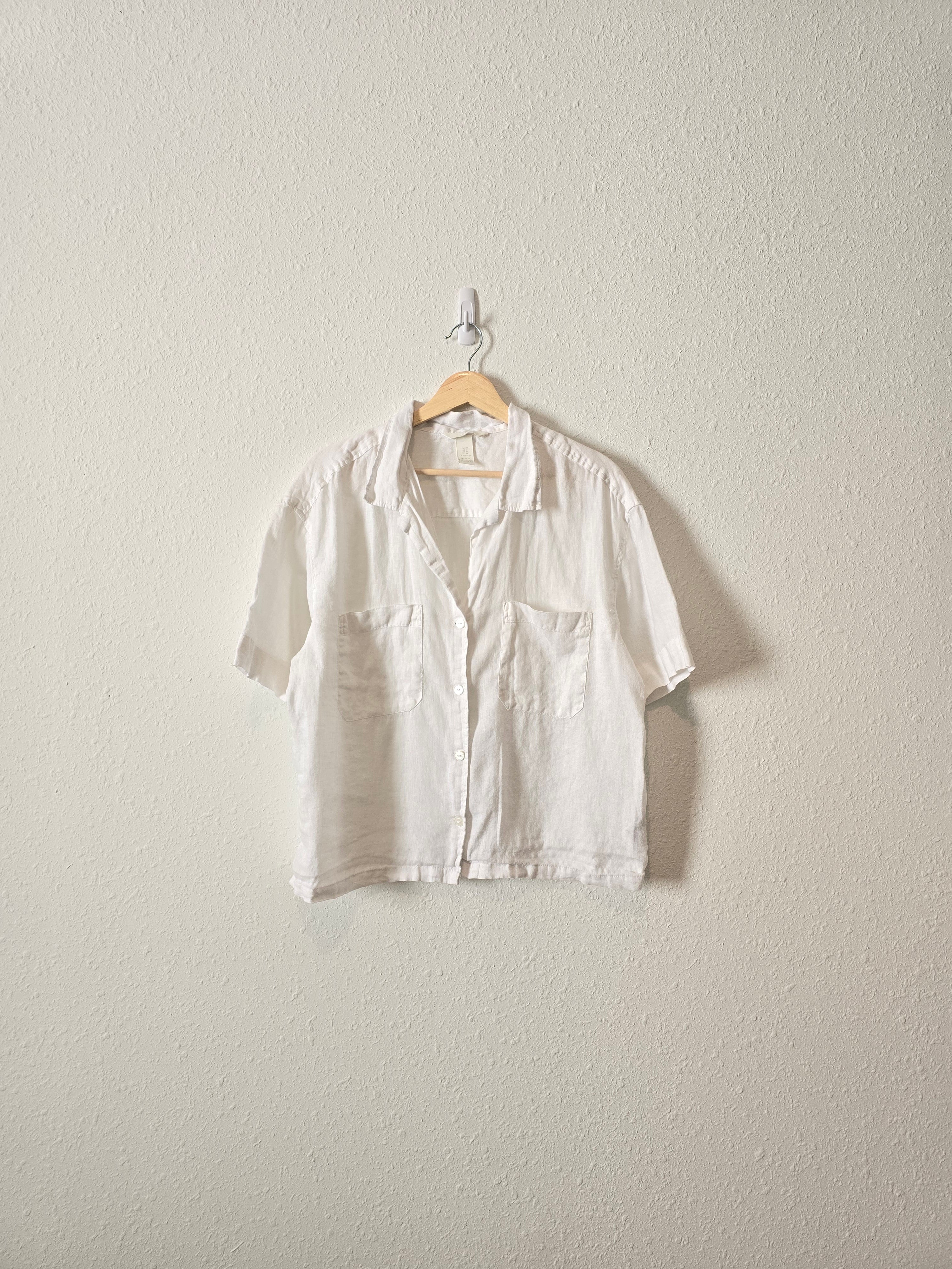 White Oversized Linen Button Up (M)