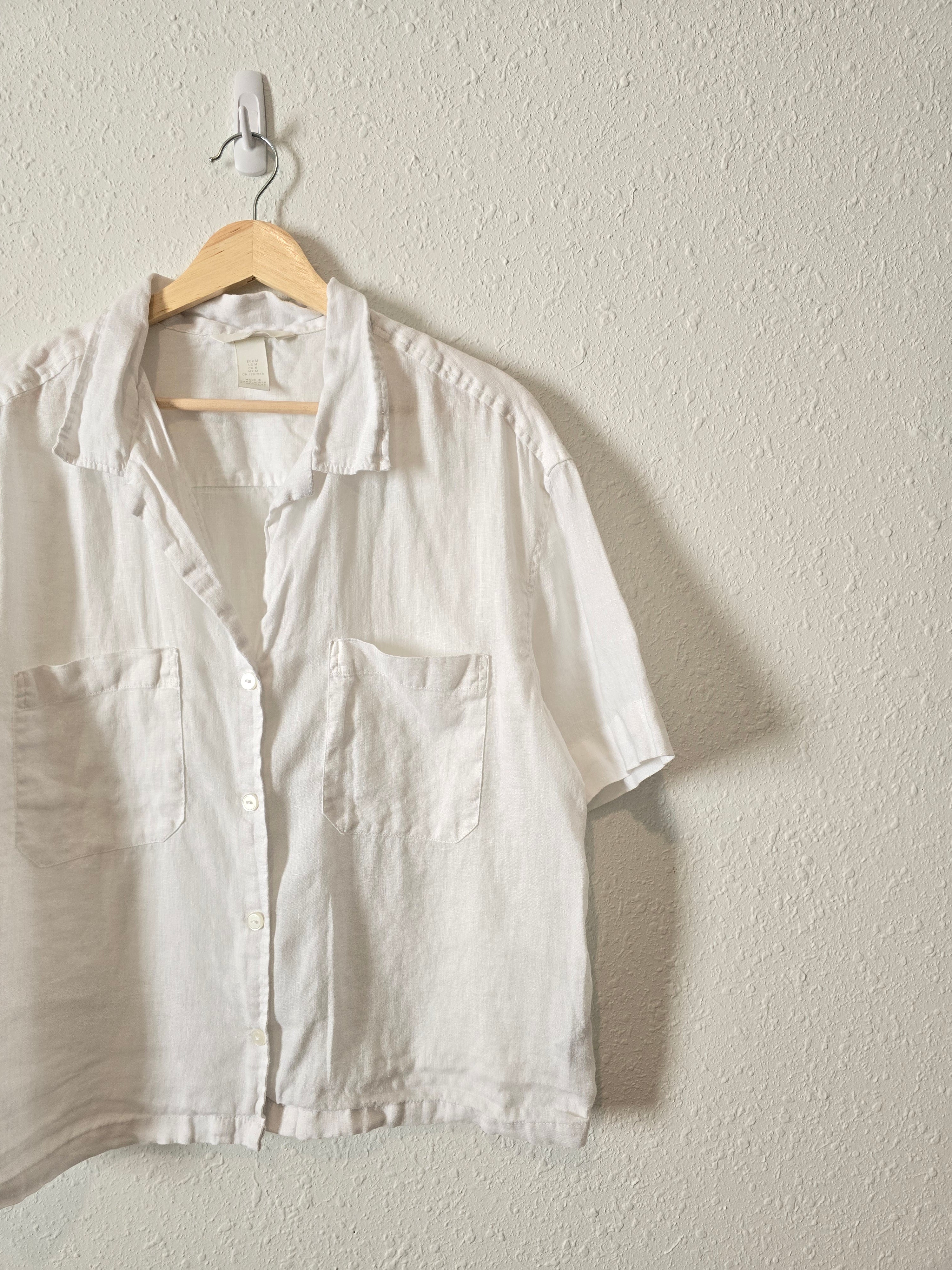 White Oversized Linen Button Up (M)