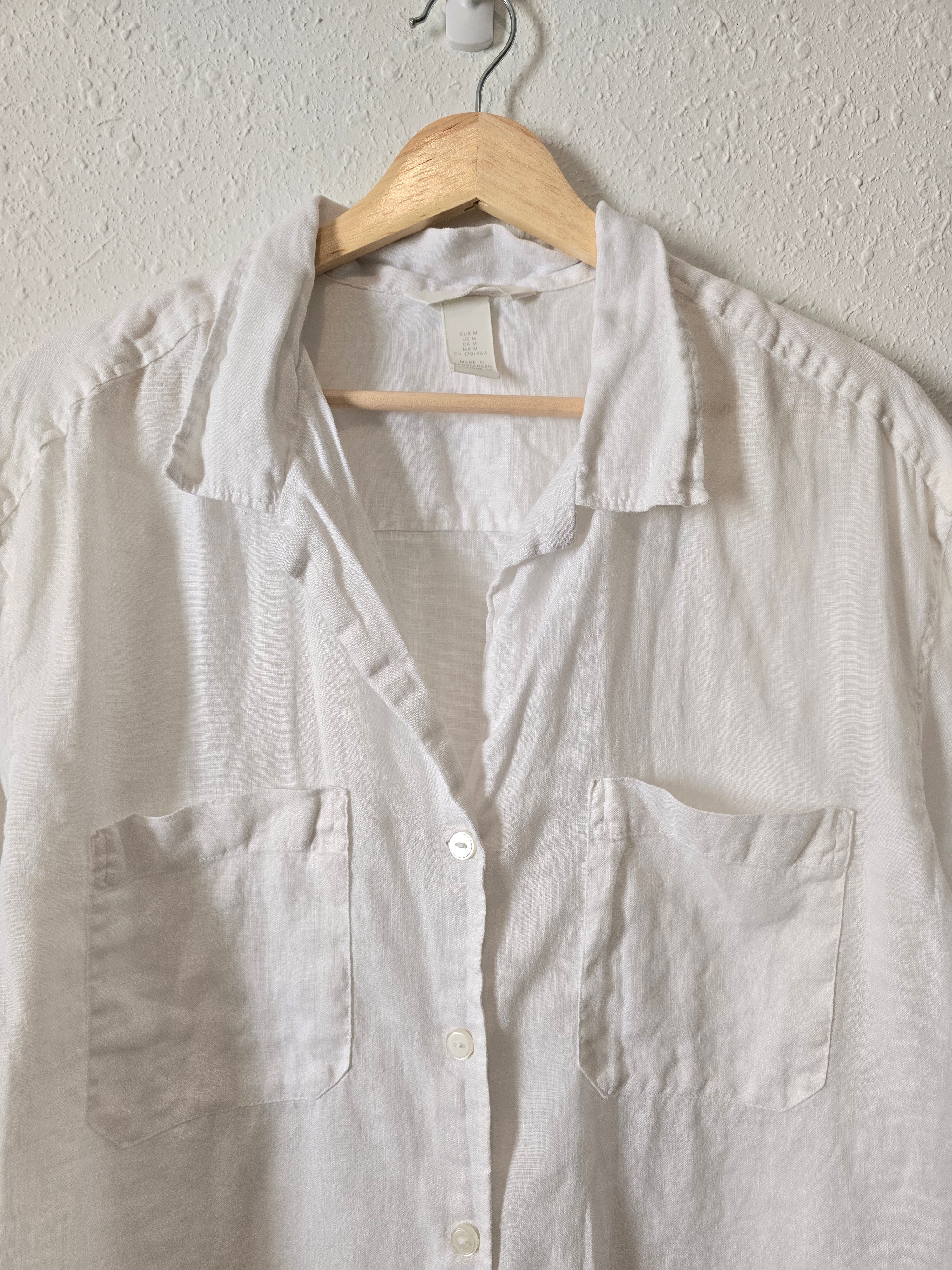 White Oversized Linen Button Up (M)