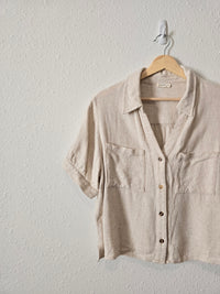 Oat Linen Blend Button Up (L)