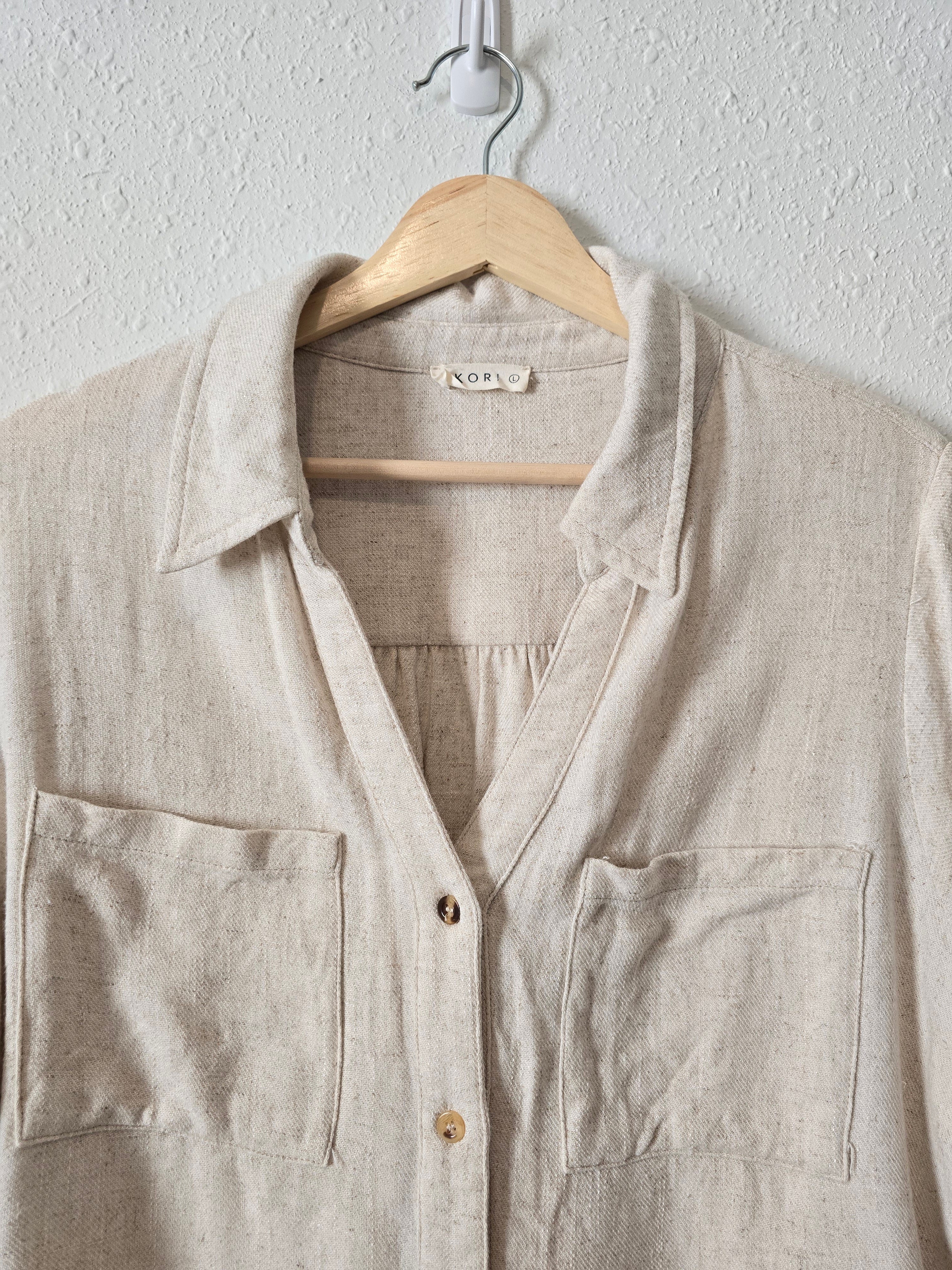 Oat Linen Blend Button Up (L)