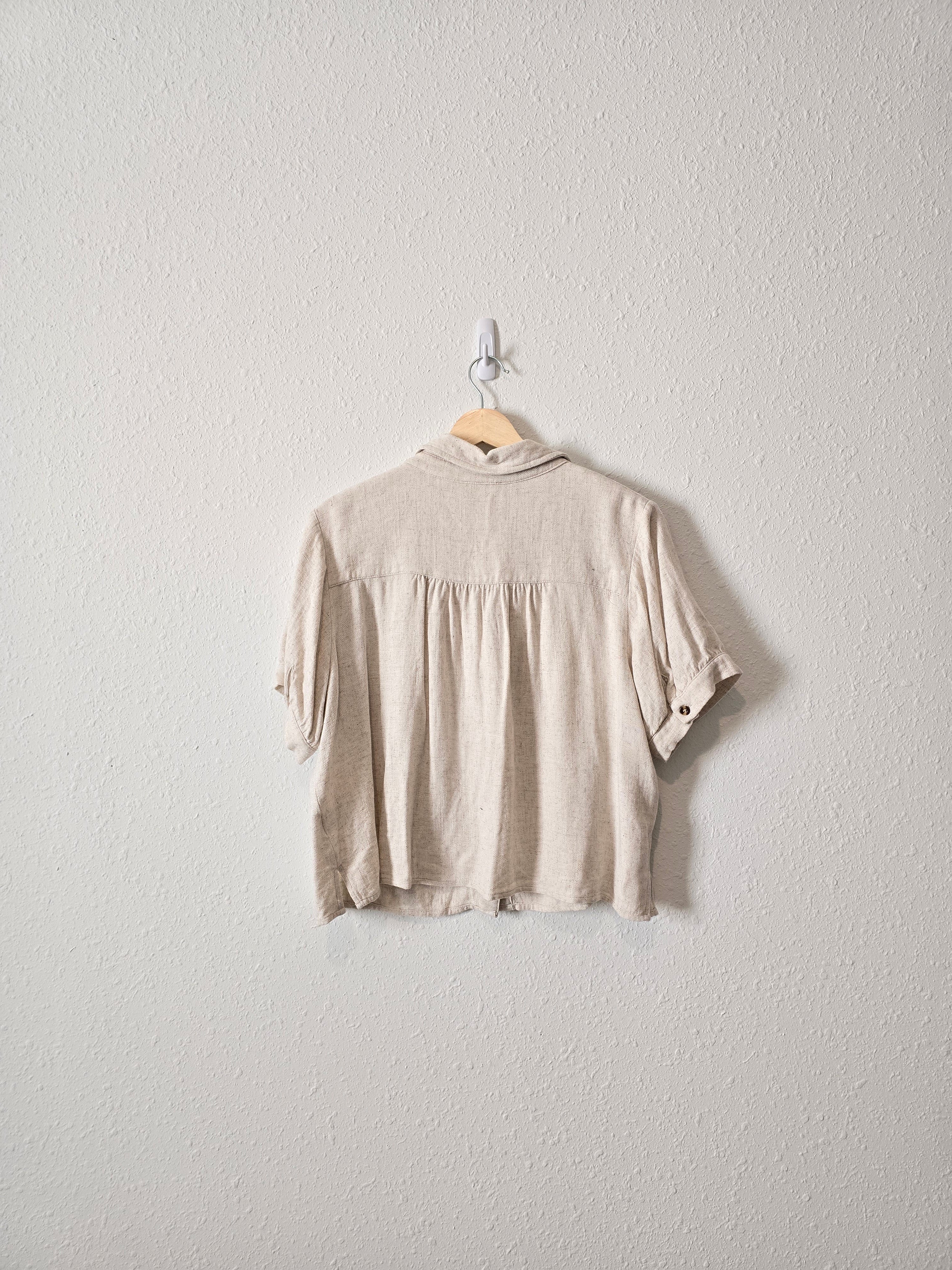 Oat Linen Blend Button Up (L)