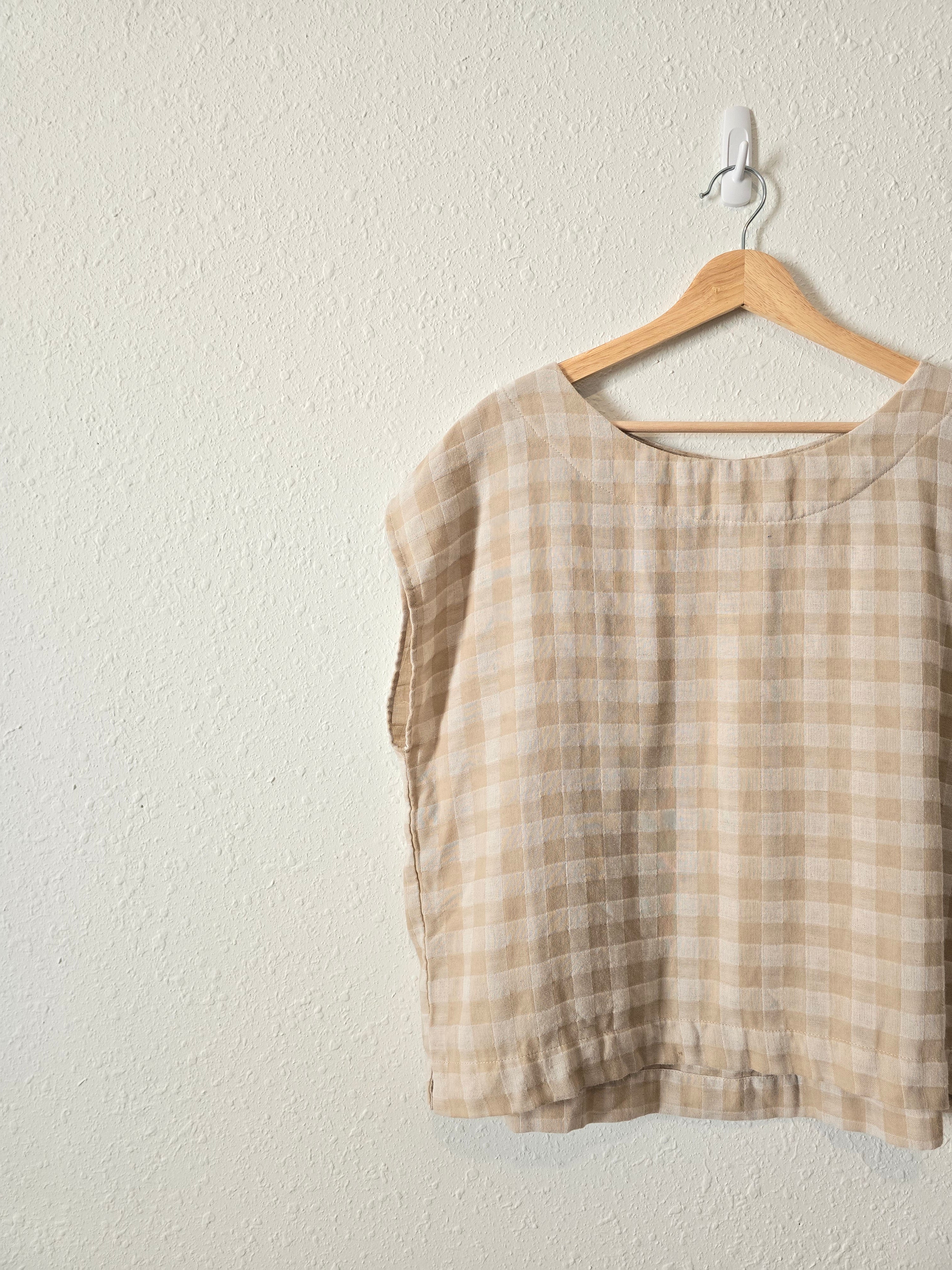 Carly Jean Neutral Gingham Top (L)