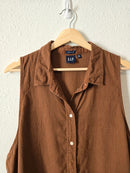 Brown Linen Button Up Tank (XXL)