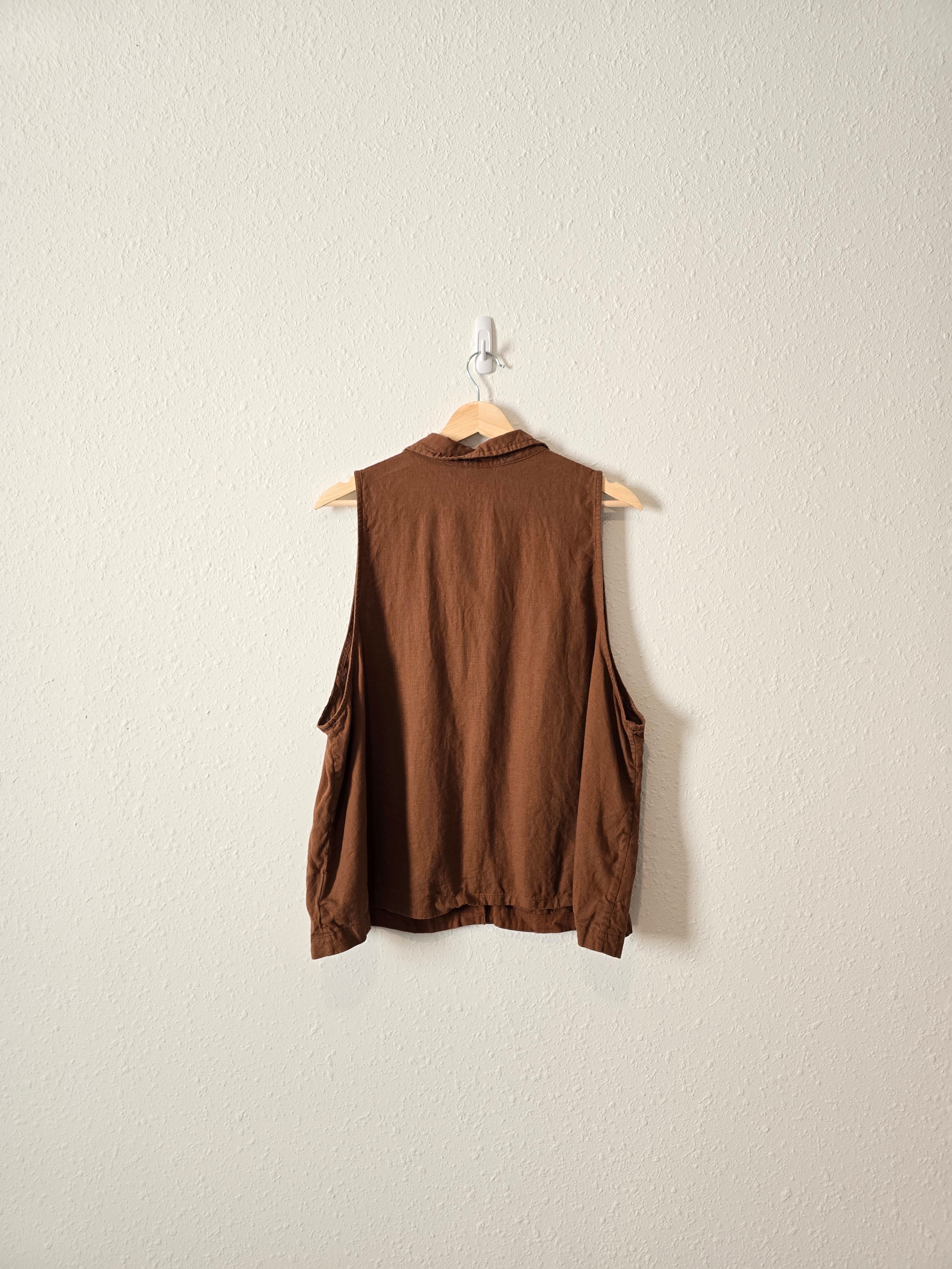 Brown Linen Button Up Tank (XXL)