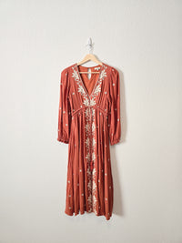 In Loom Rust Embroidered Midi Dress (S)