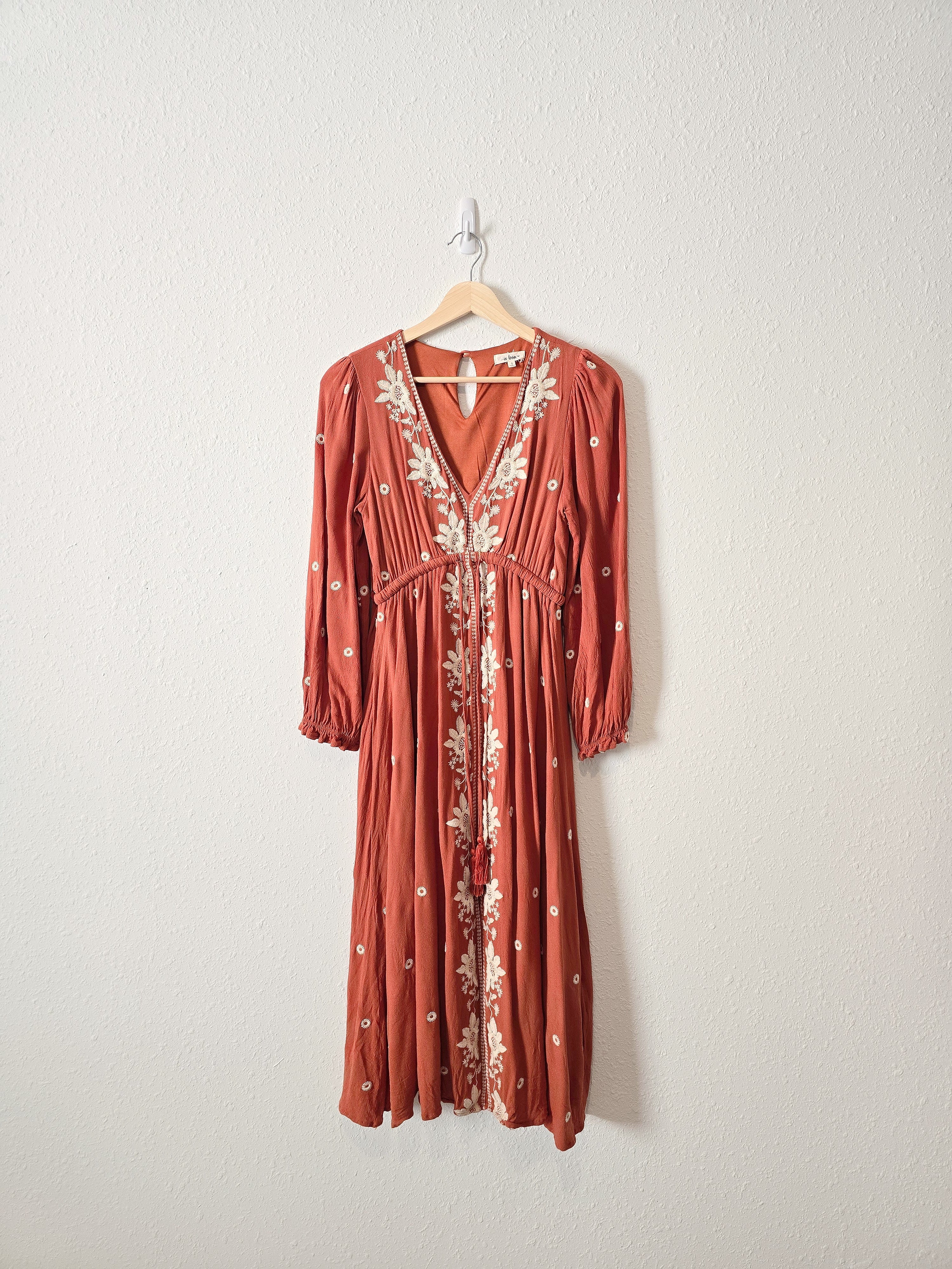 In Loom Rust Embroidered Midi Dress (S)