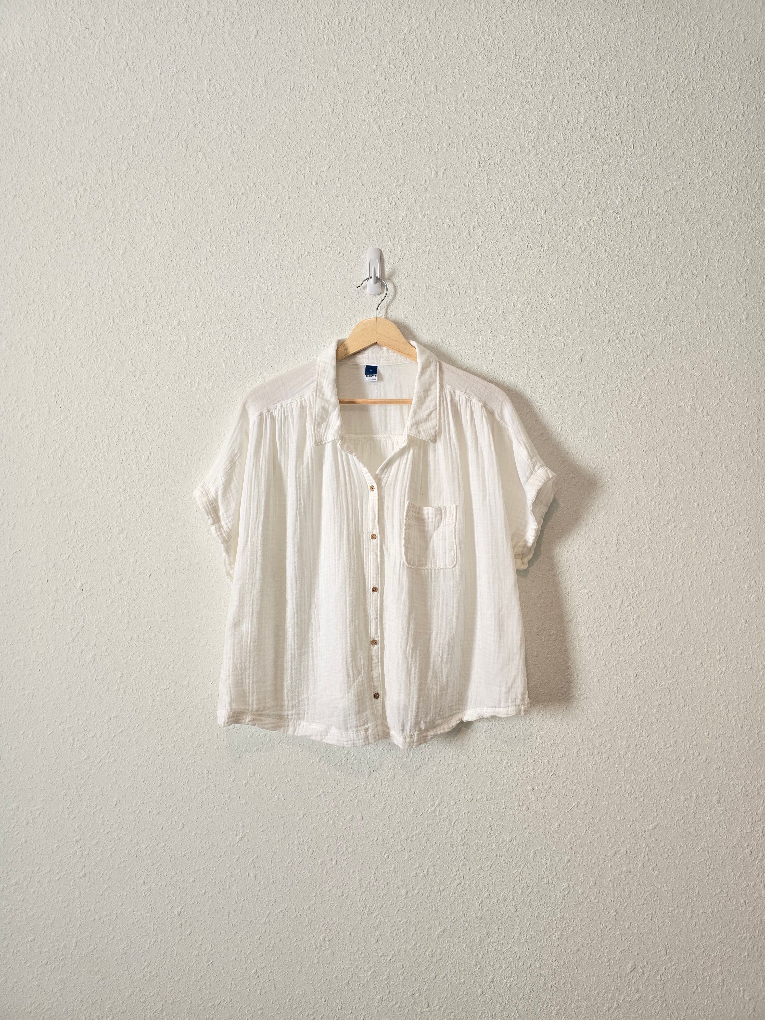 White Gauzy Button Up (L)