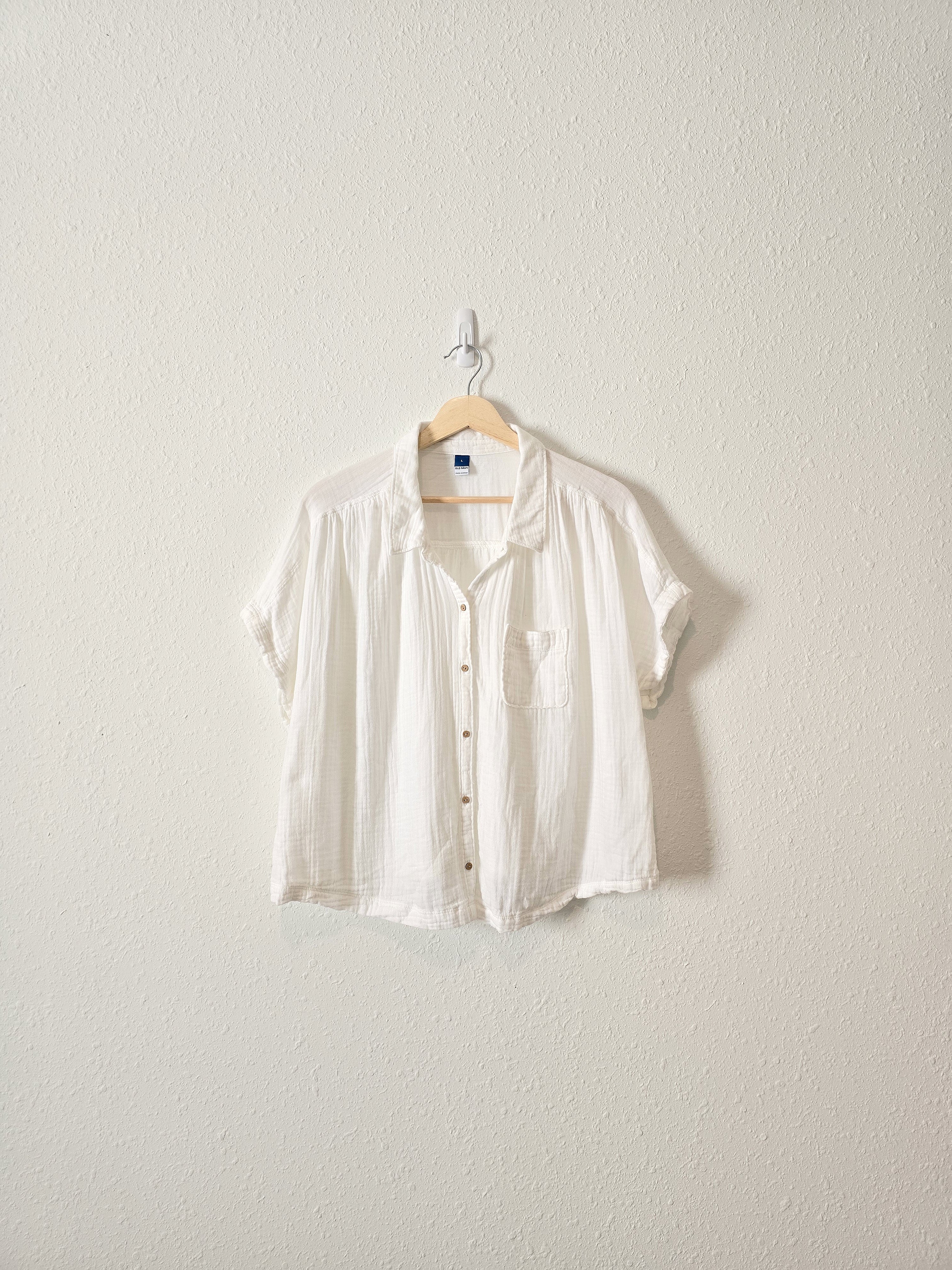 White Gauzy Button Up (L)