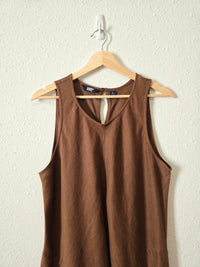 Brown 100% Linen Midi Dress (L)