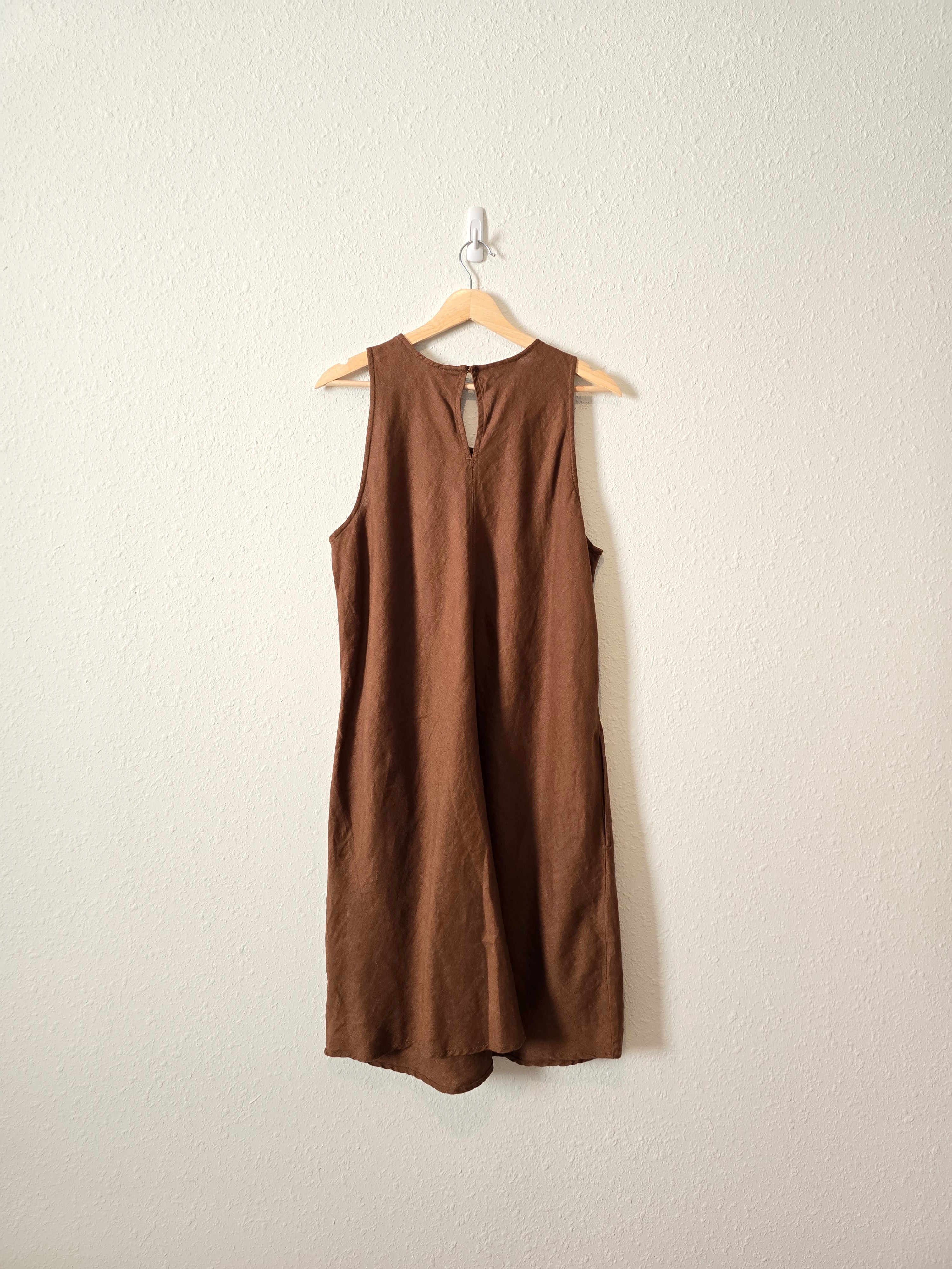 Brown 100% Linen Midi Dress (L)