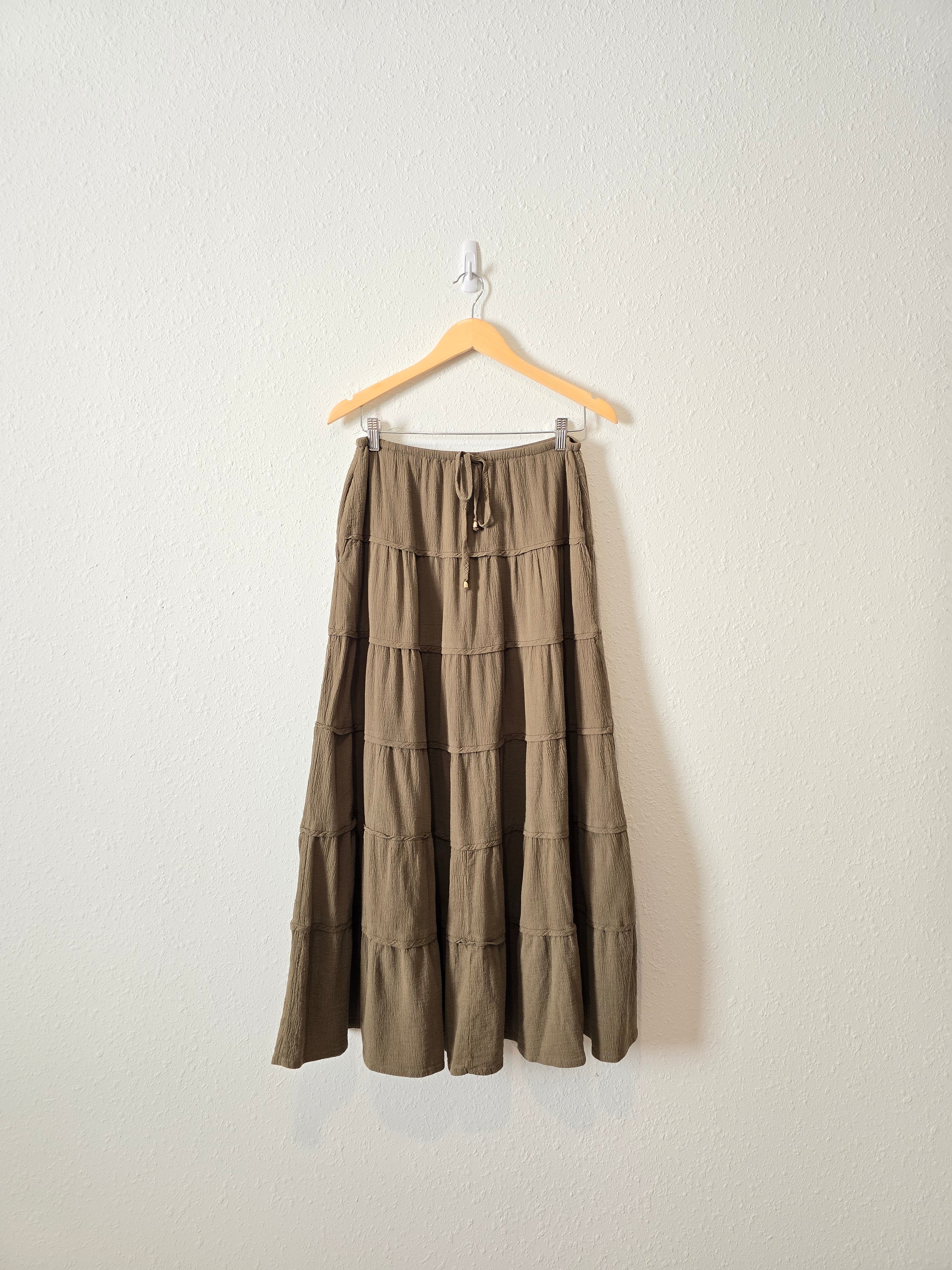 Olive Flowy Maxi Skirt (M)