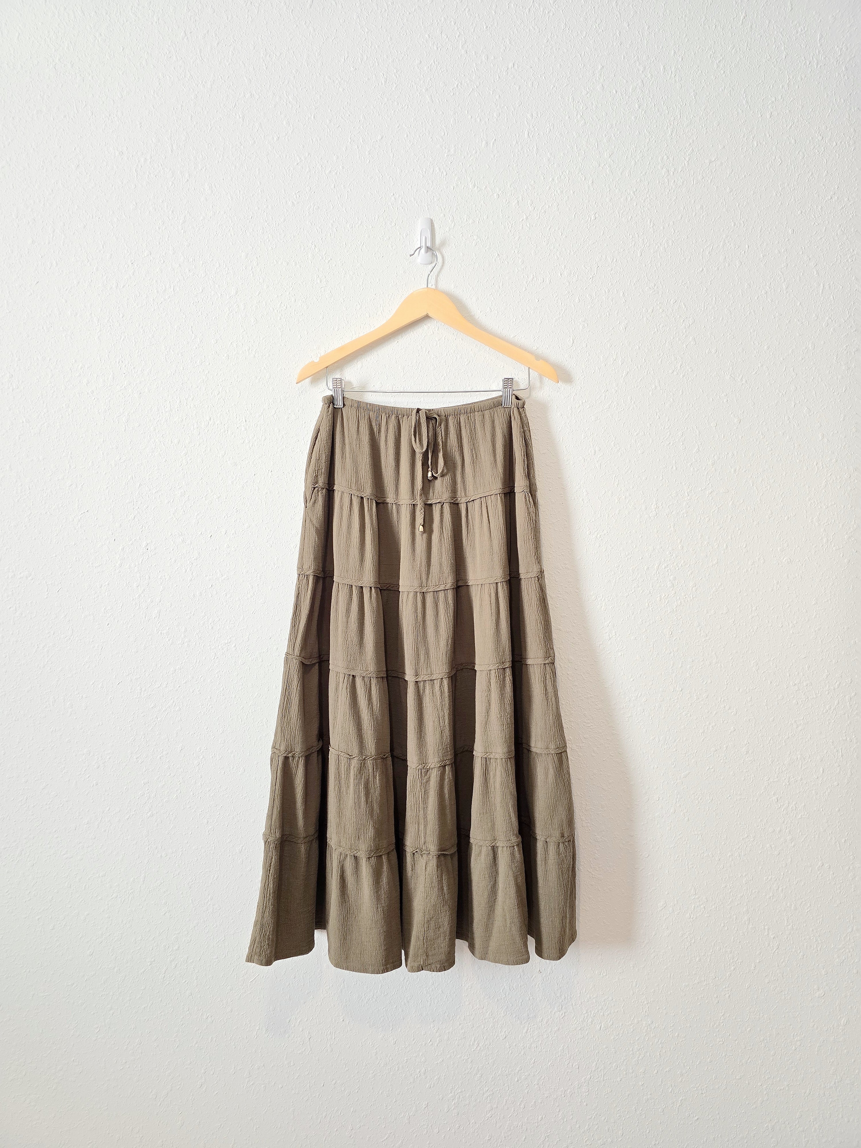 Olive Flowy Maxi Skirt (M)