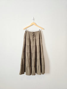 Olive Flowy Maxi Skirt (M)