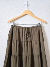 Olive Flowy Maxi Skirt (M)