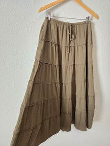 Olive Flowy Maxi Skirt (M)