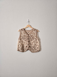 Neutral Floral Crochet Vest (S/M)