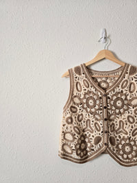 Neutral Floral Crochet Vest (S/M)