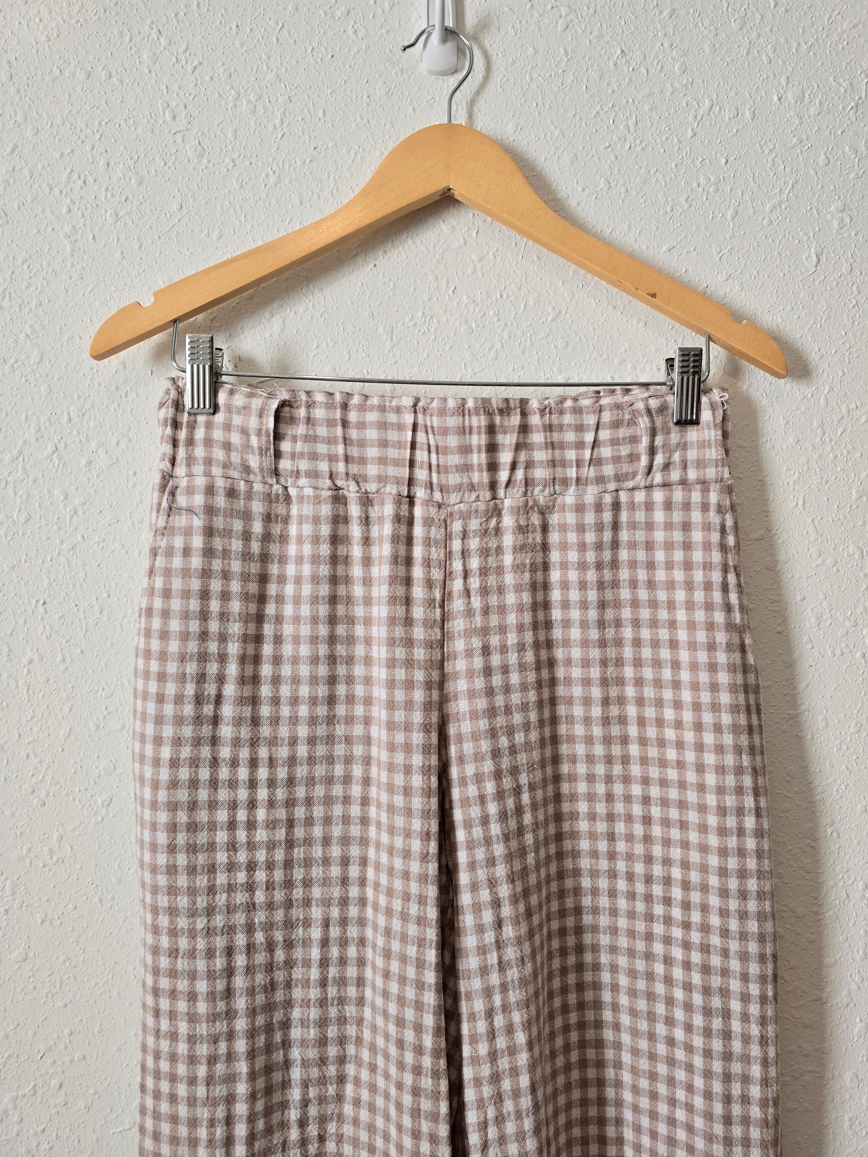 Gingham Linen Blend Crop Pants (M)