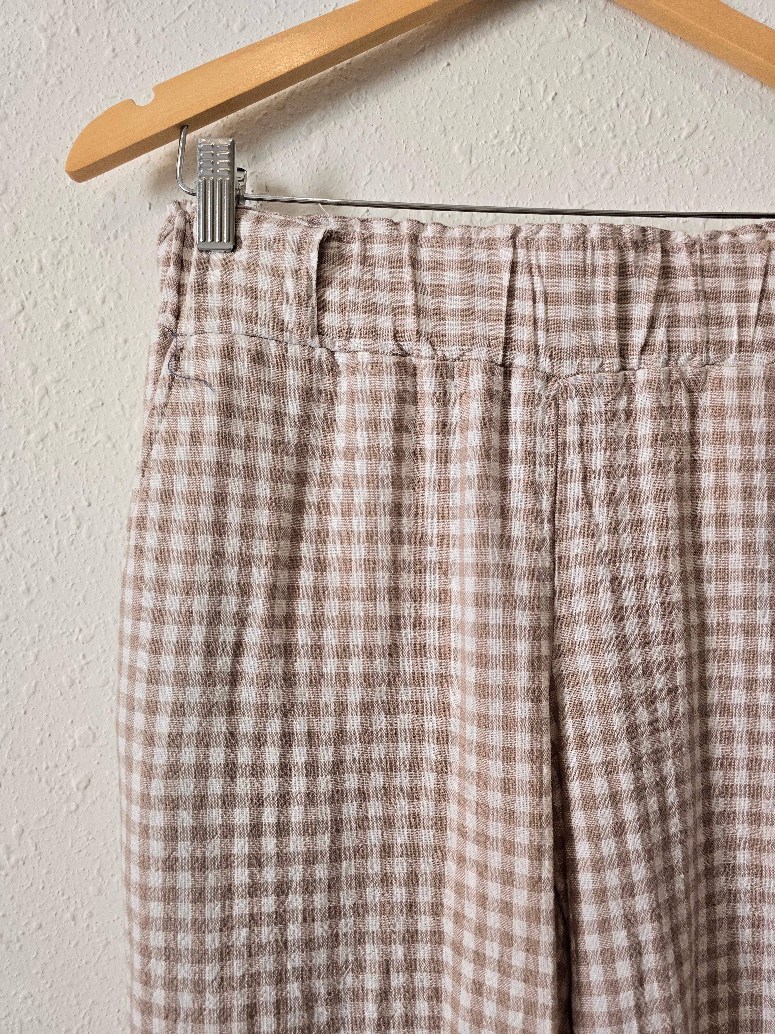 Gingham Linen Blend Crop Pants (M)