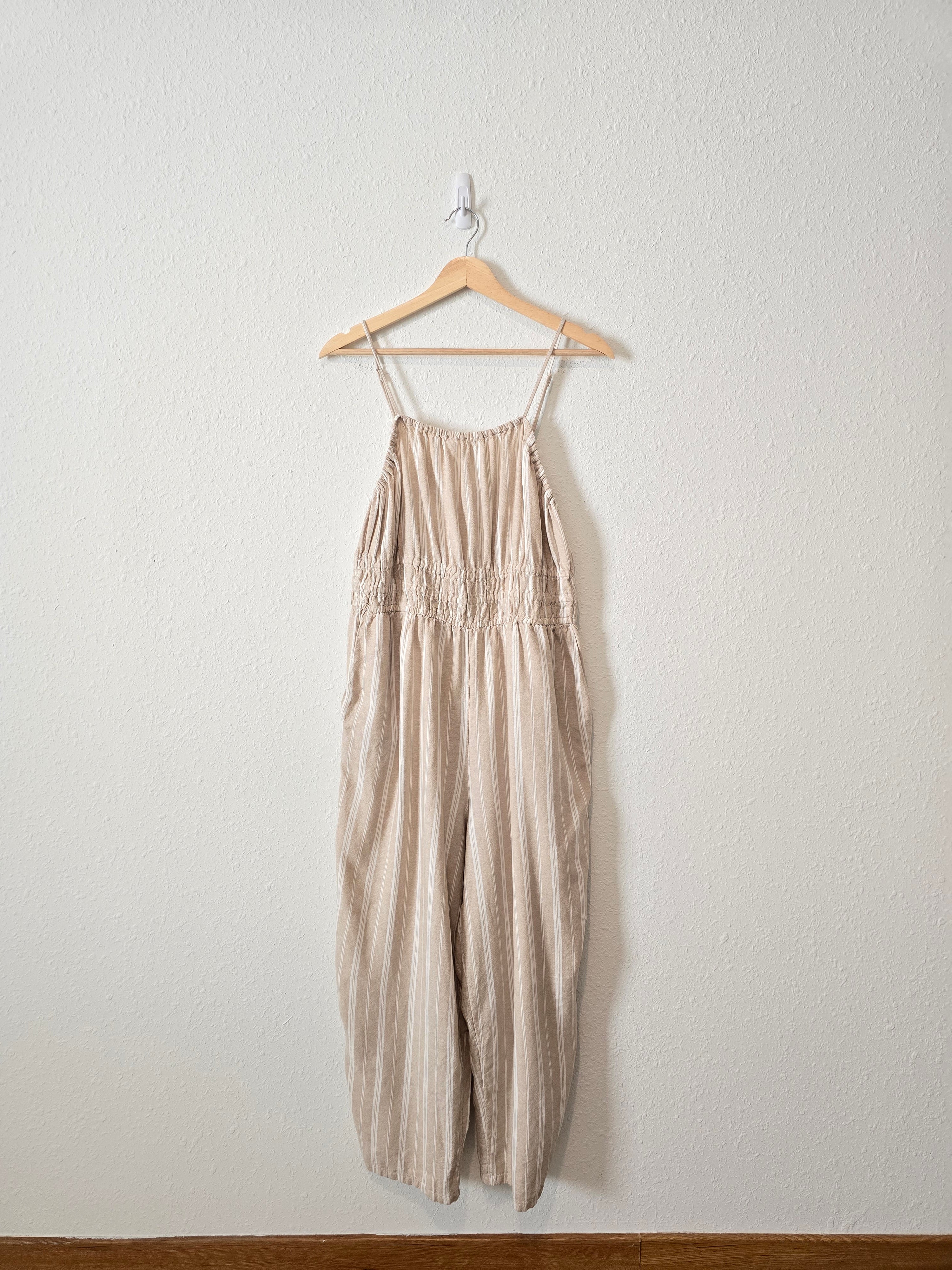 Neutral Wide Leg Linen Jumpsuit (XL)