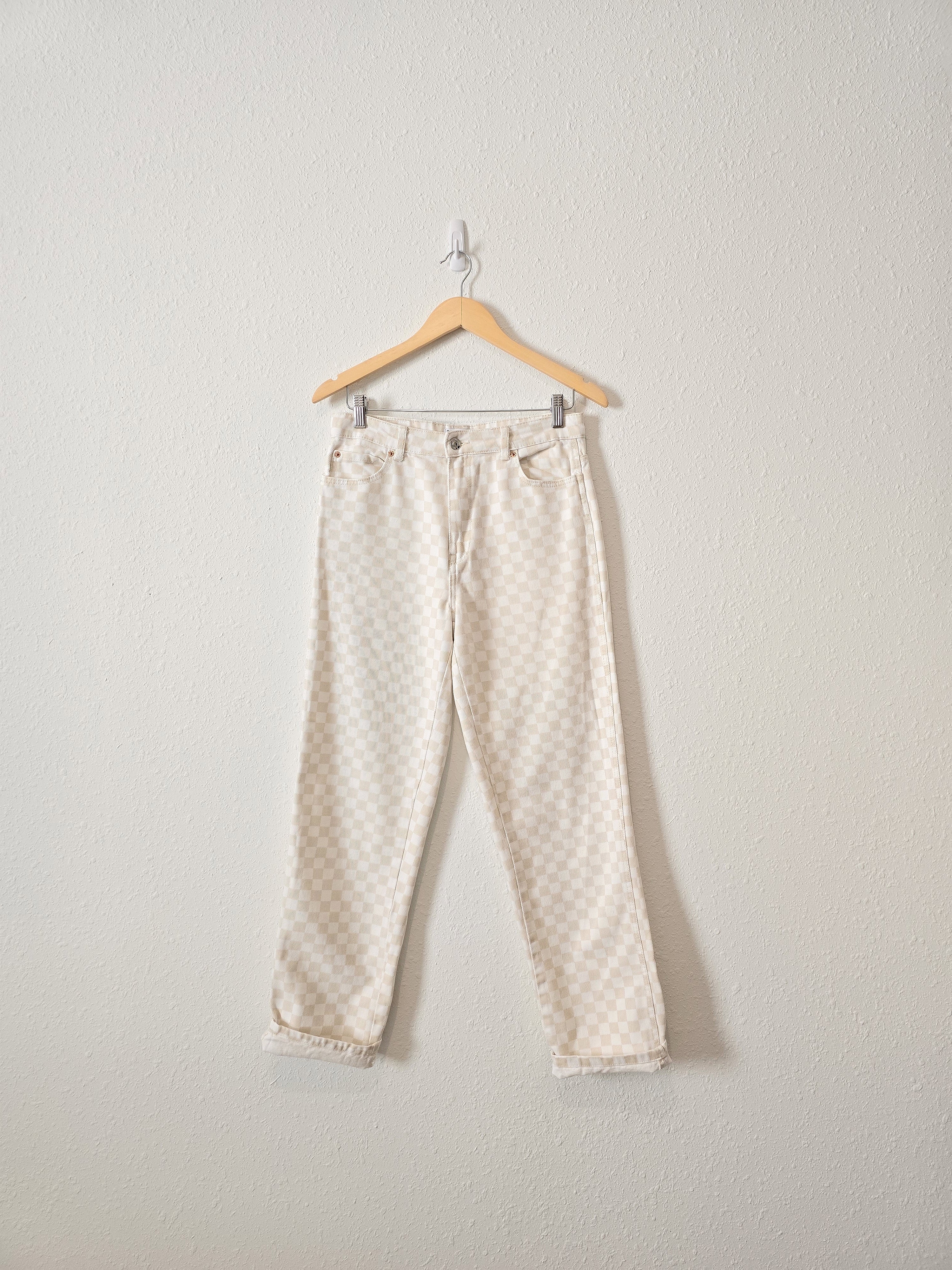 Neutral Checkered Straight Jeans (6)