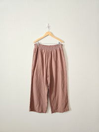 Brown Wide Leg Gauze Pants (1X)