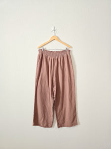 Brown Wide Leg Gauze Pants (1X)