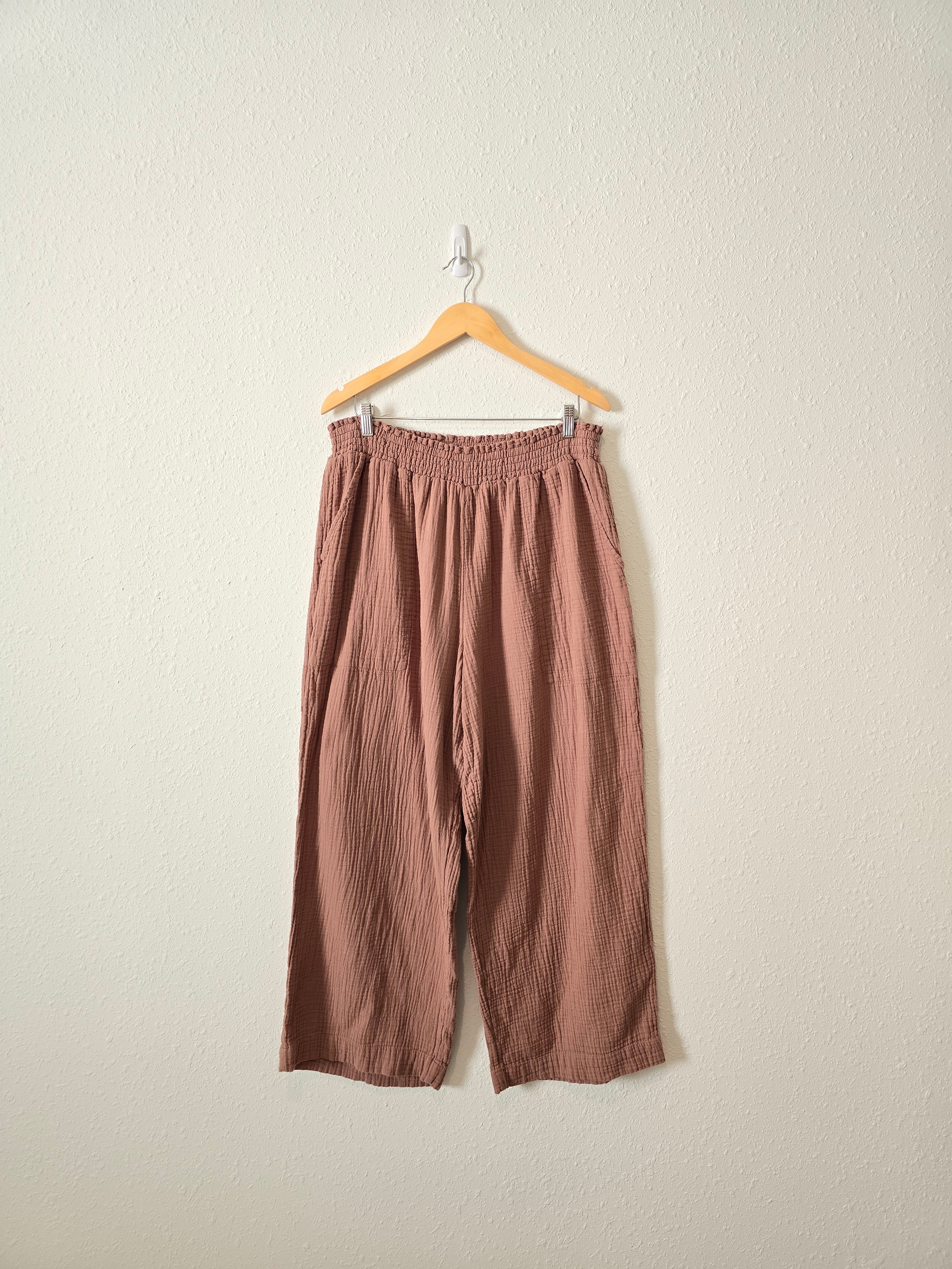 Brown Wide Leg Gauze Pants (1X)