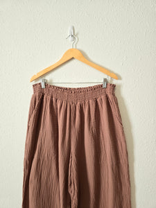 Brown Wide Leg Gauze Pants (1X)