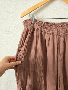 Brown Wide Leg Gauze Pants (1X)