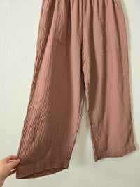 Brown Wide Leg Gauze Pants (1X)