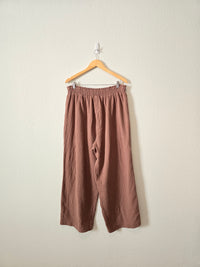 Brown Wide Leg Gauze Pants (1X)