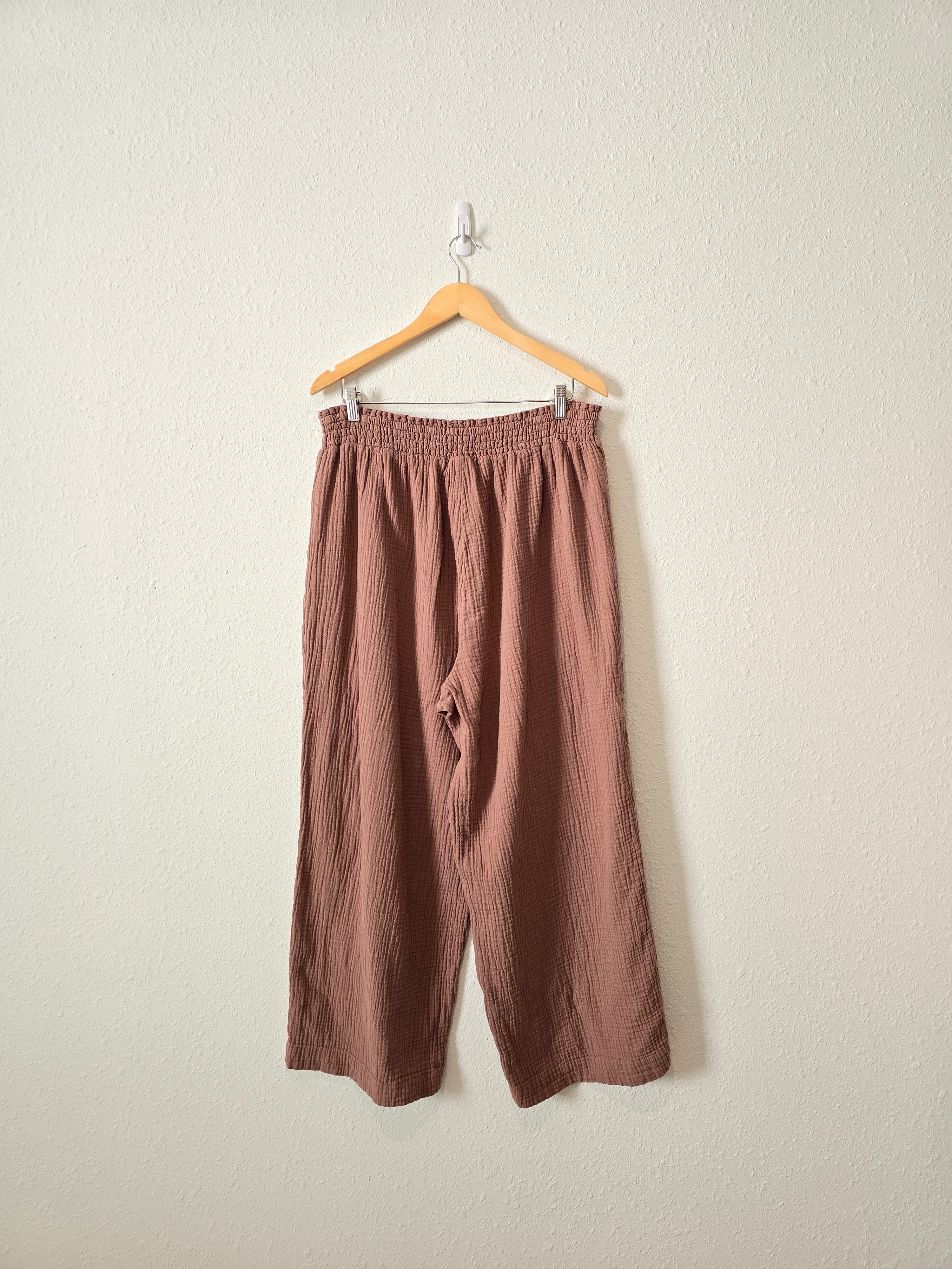 Brown Wide Leg Gauze Pants (1X)