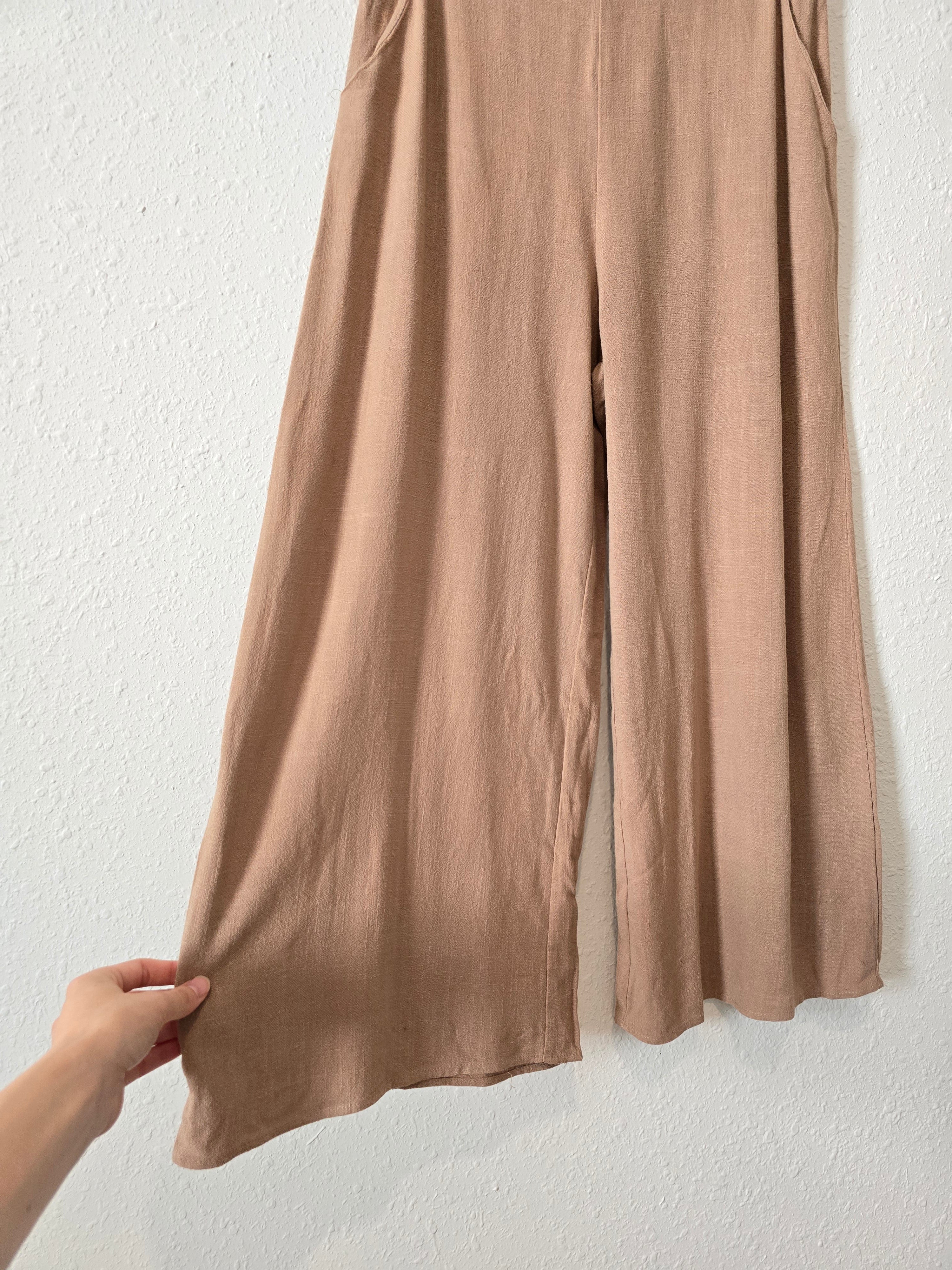 Brown Wide Leg Linen Blend Pants (S)