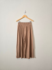 Brown Wide Leg Linen Blend Pants (S)