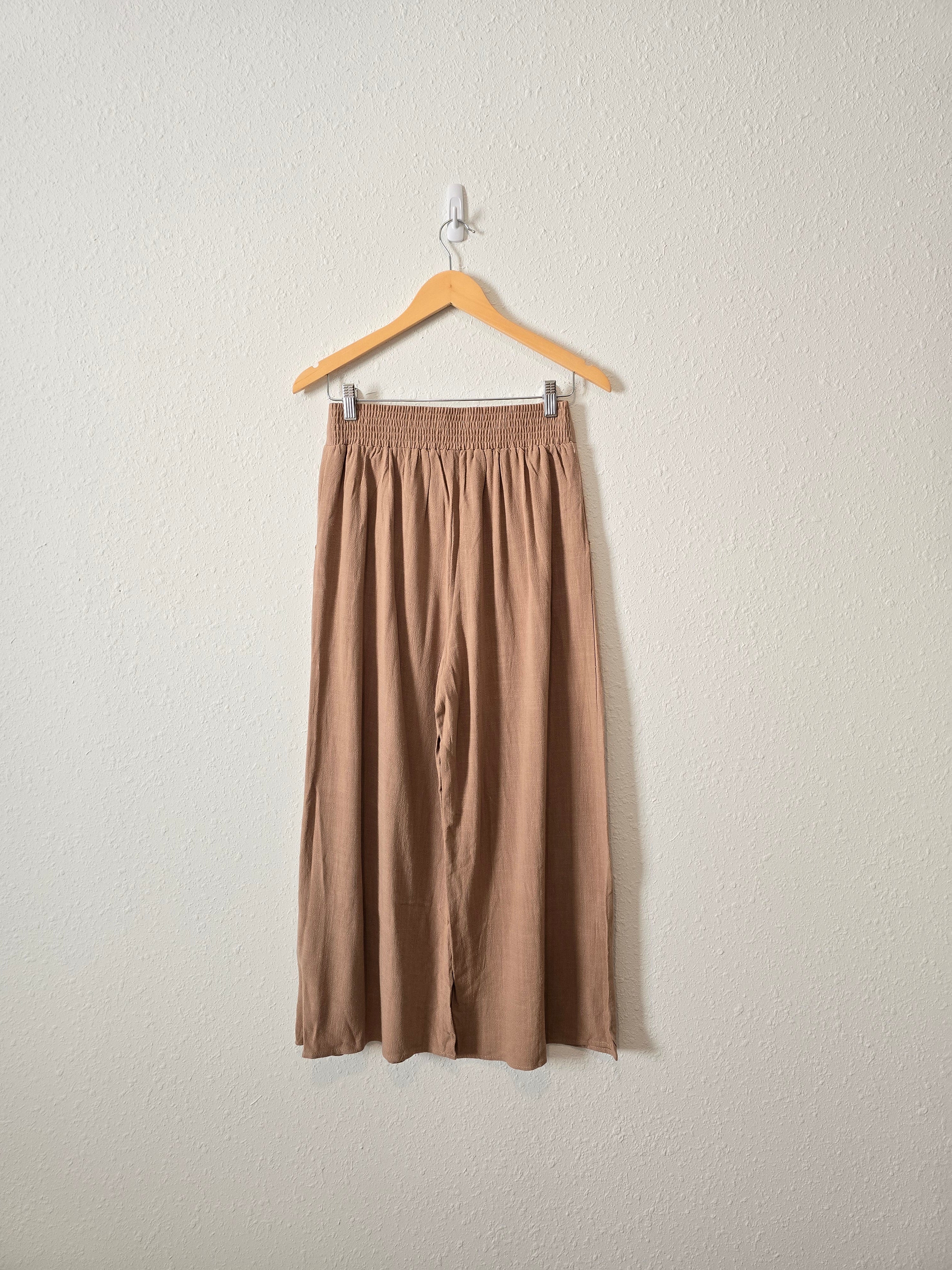 Brown Wide Leg Linen Blend Pants (S)