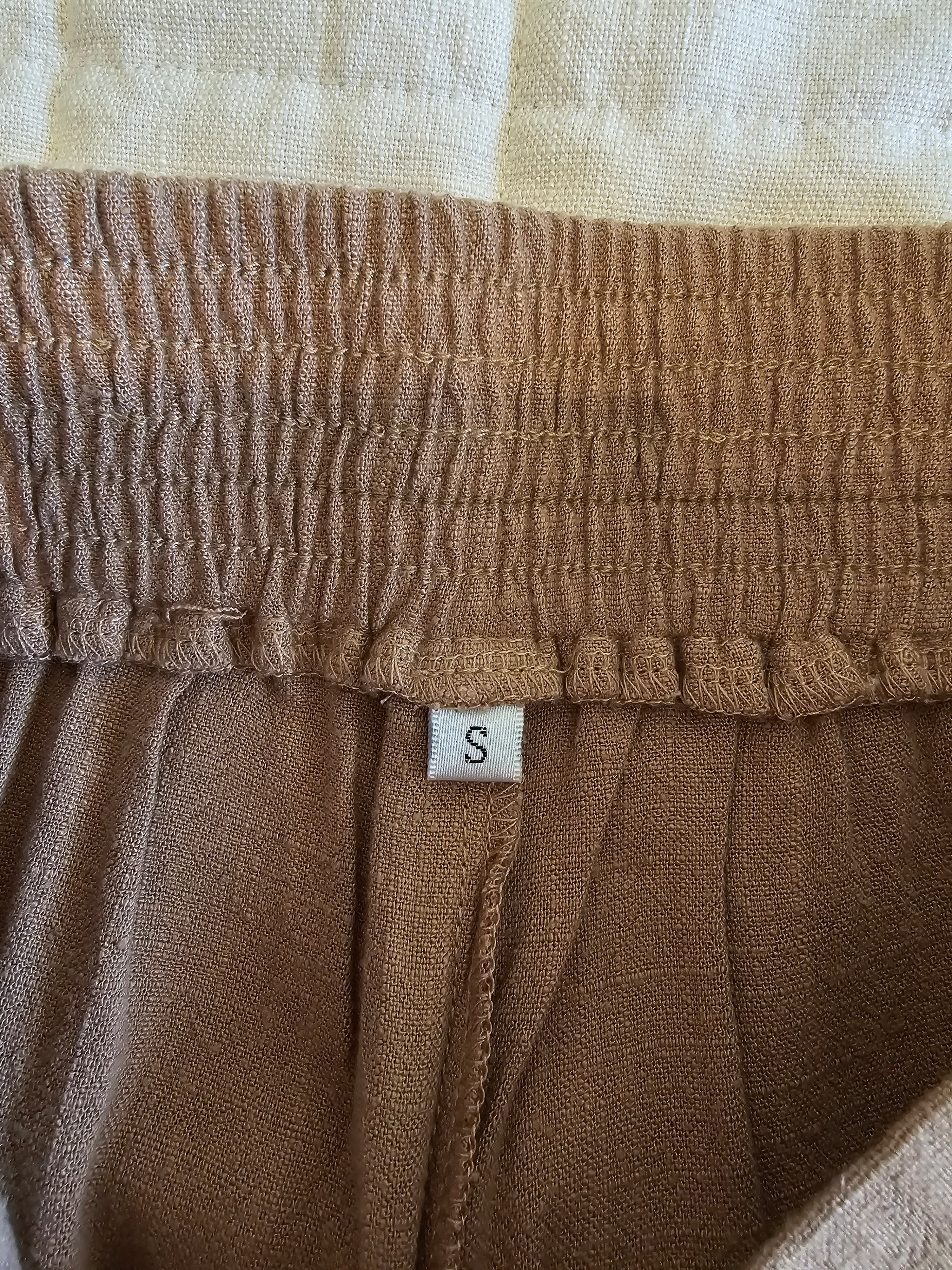 Brown Wide Leg Linen Blend Pants (S)