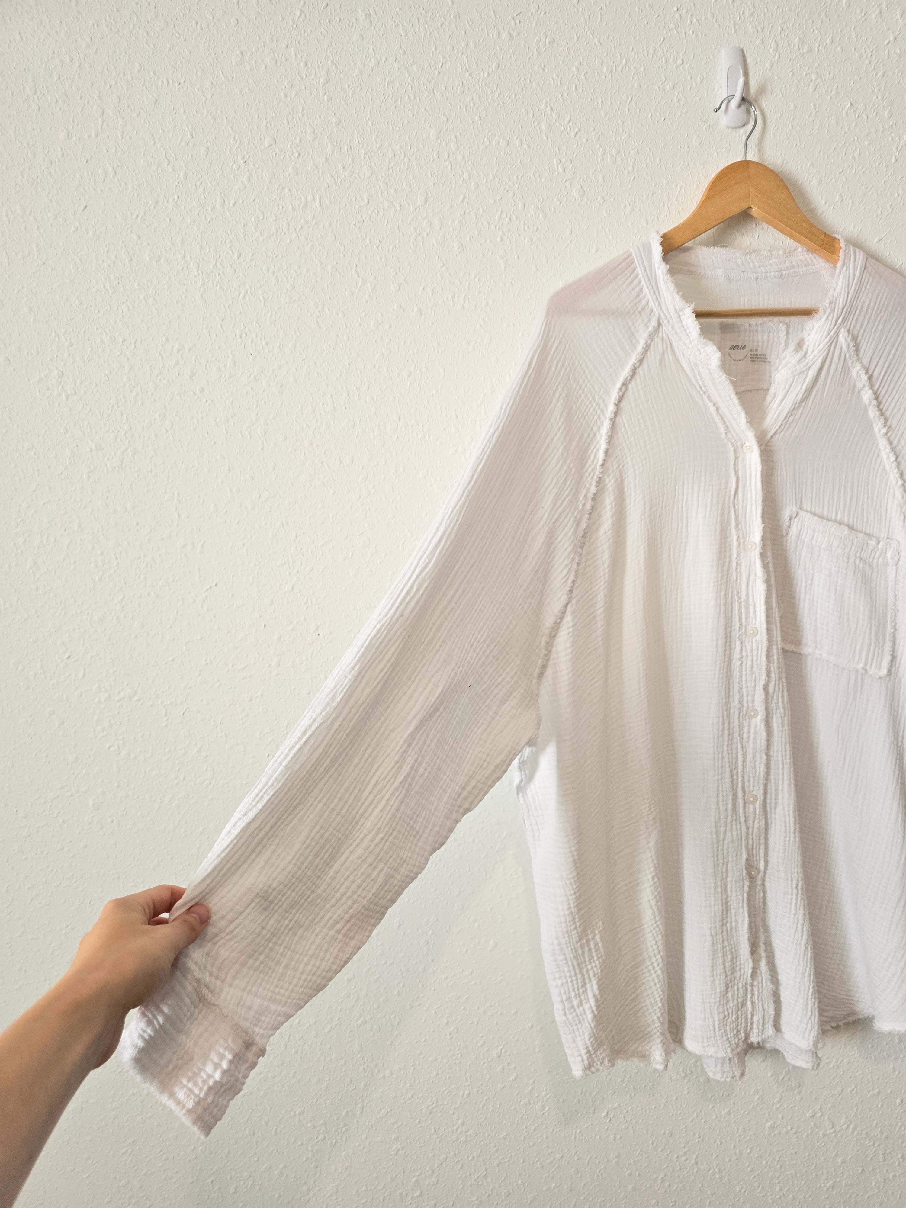 Aerie White Gauze Button Up (XL)