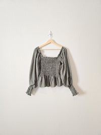 Green Puff Sleeve Smocked Top (M)