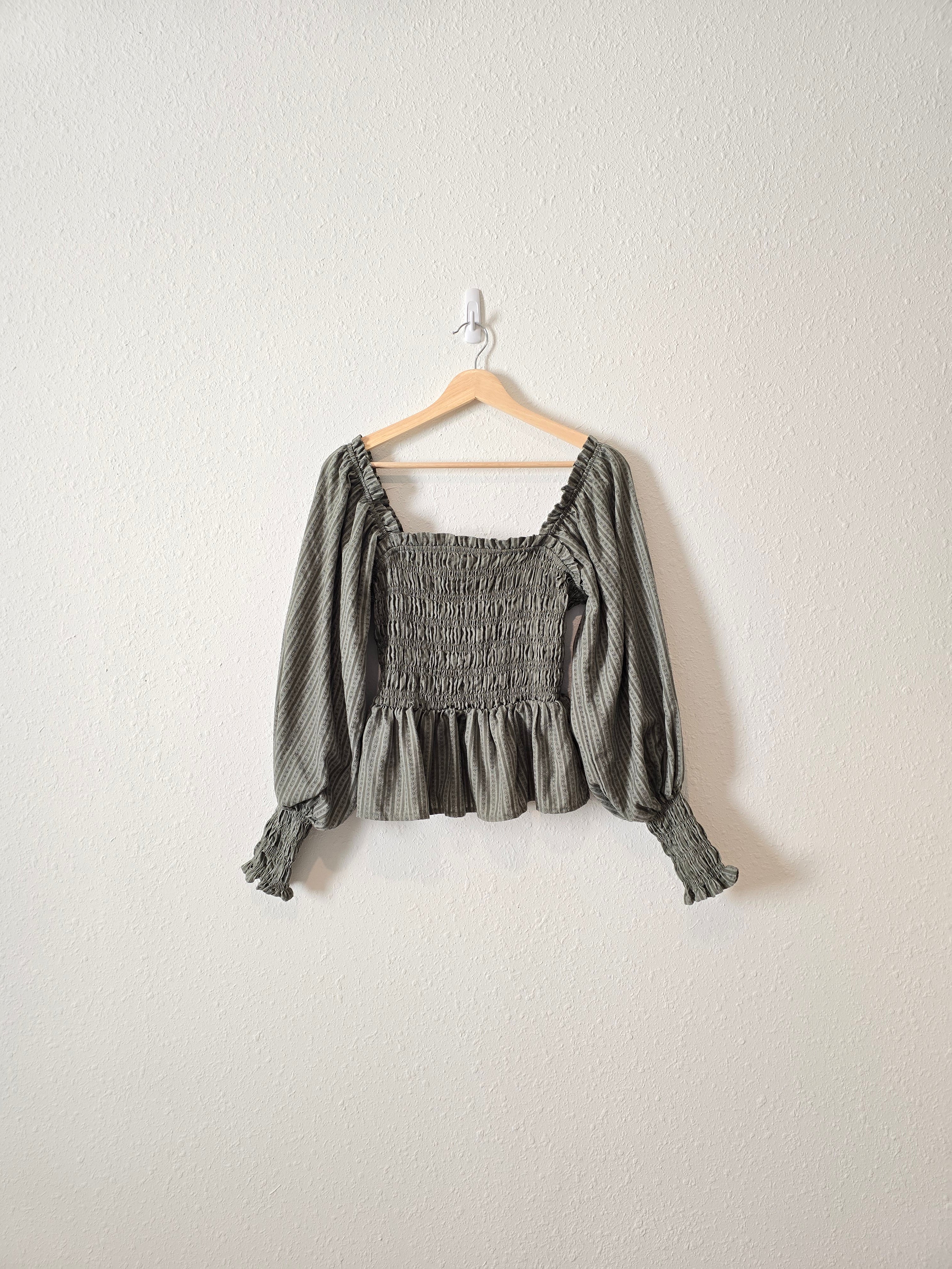 Green Puff Sleeve Smocked Top (M)