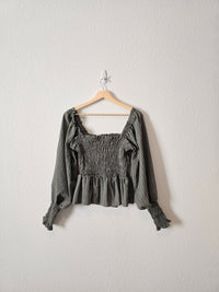 Green Puff Sleeve Smocked Top (M)