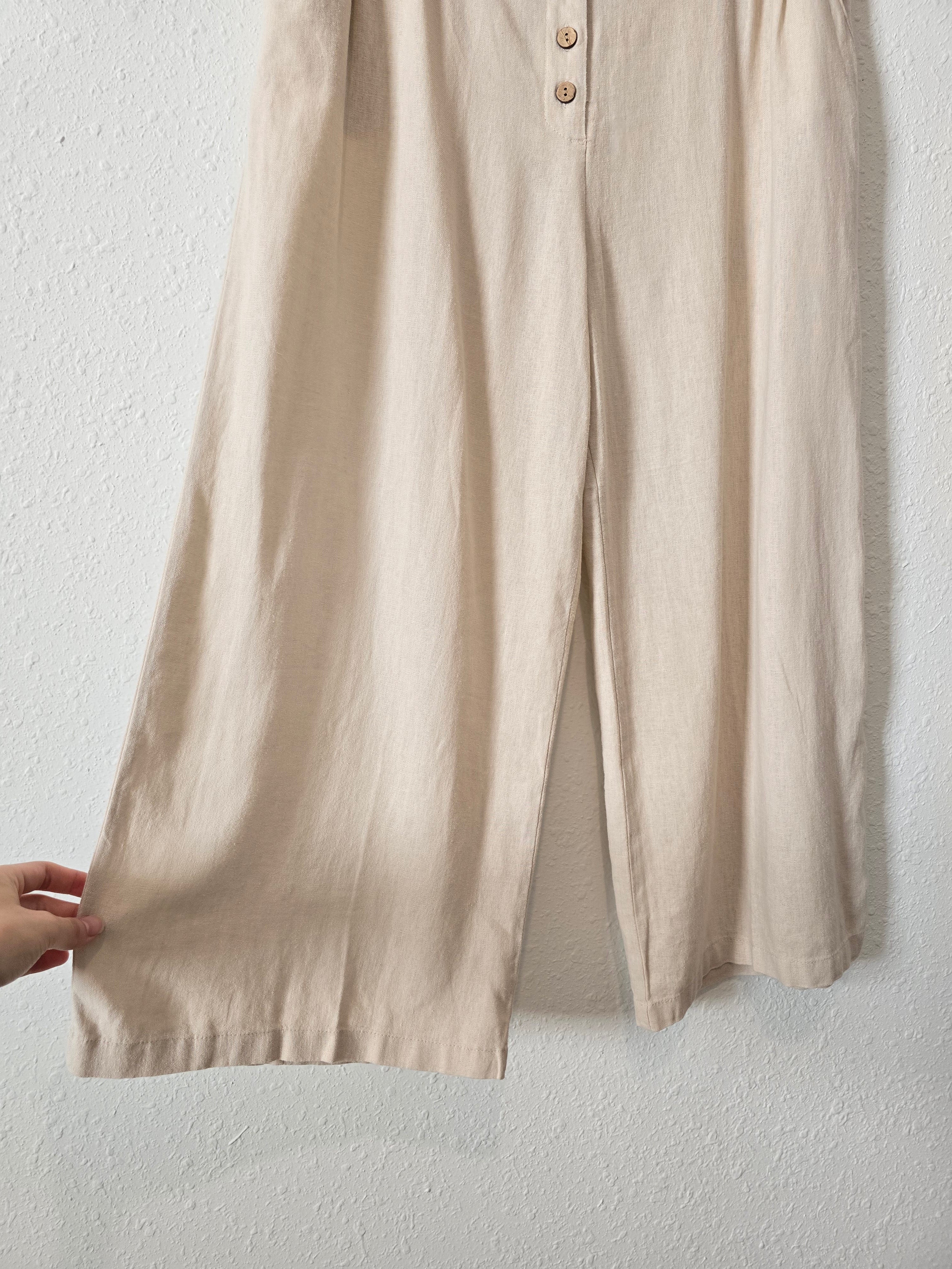 Linen Blend Wide Leg Pants (L)