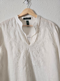 NEW Floral Embroidered Linen Top (XL)