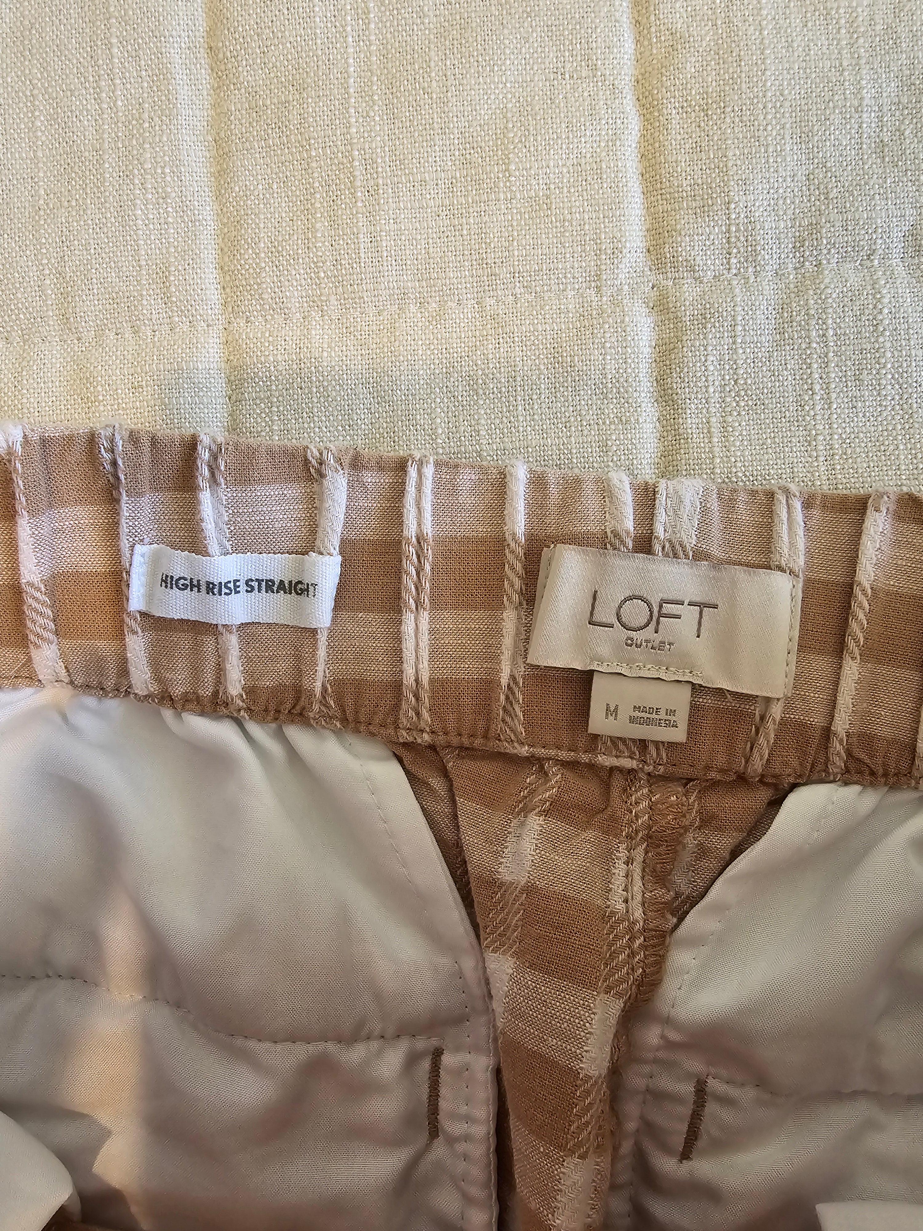 Loft Gingham Straight Pants (M)